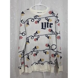 Miller Lite Christmas Sweater White Christmas Lights Large